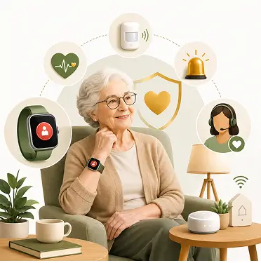 Persona mayor utilizando tecnologías de asistencia